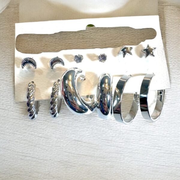 Silver toned multiple earrings set