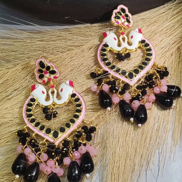 Traditional Elephant Earrings with an Array of Delicate Pink and Black