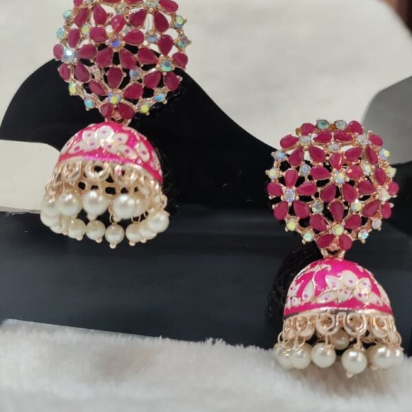 Traditional Gold Plated Magenta Jhumki Earring