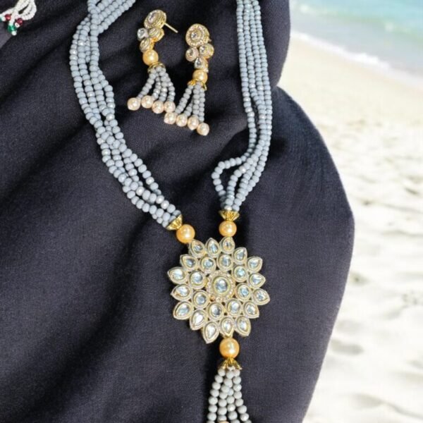 Elegant Grey Beaded Set