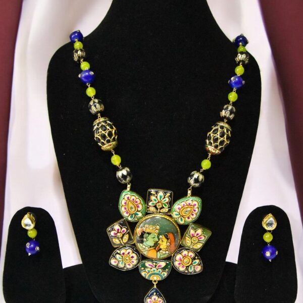 Krishna theme beautiful set with pair of earrings