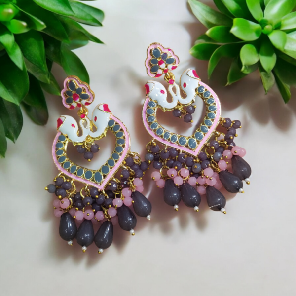 Traditional Elephant Earrings with an Array of Delicate Pink and Purple