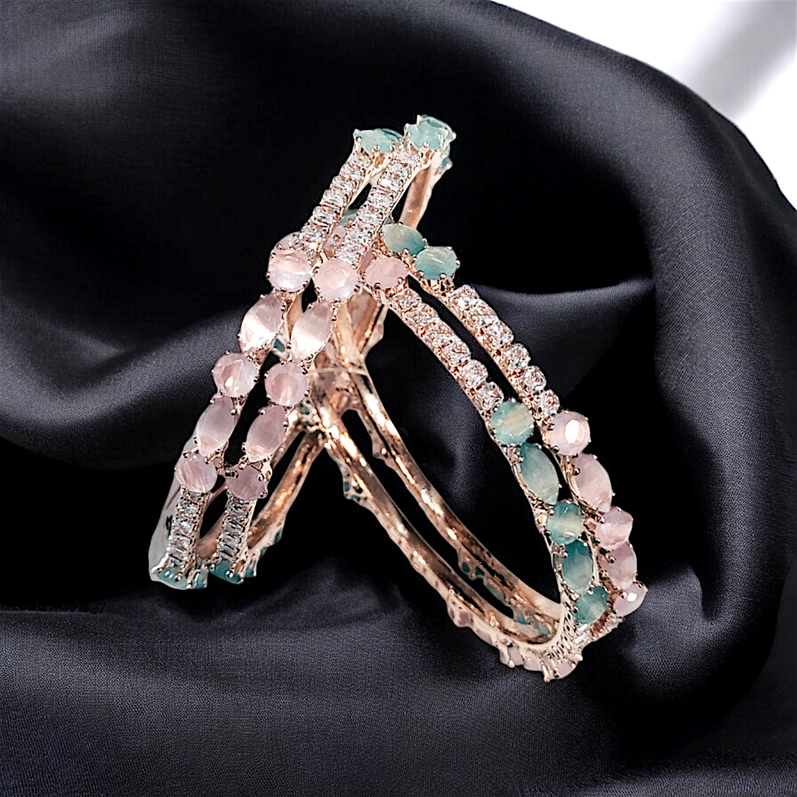 Elegant Rose Gold Bangles with Gemstones