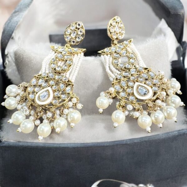 White pearl layered earrings