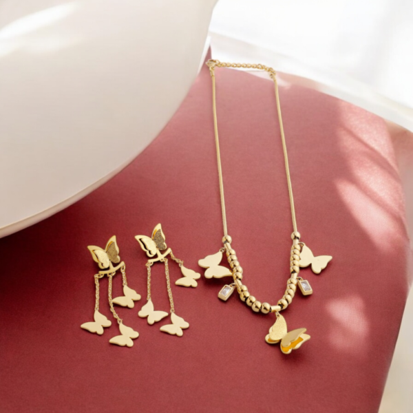 Gold-Tone Butterfly Necklace and Earrings Set