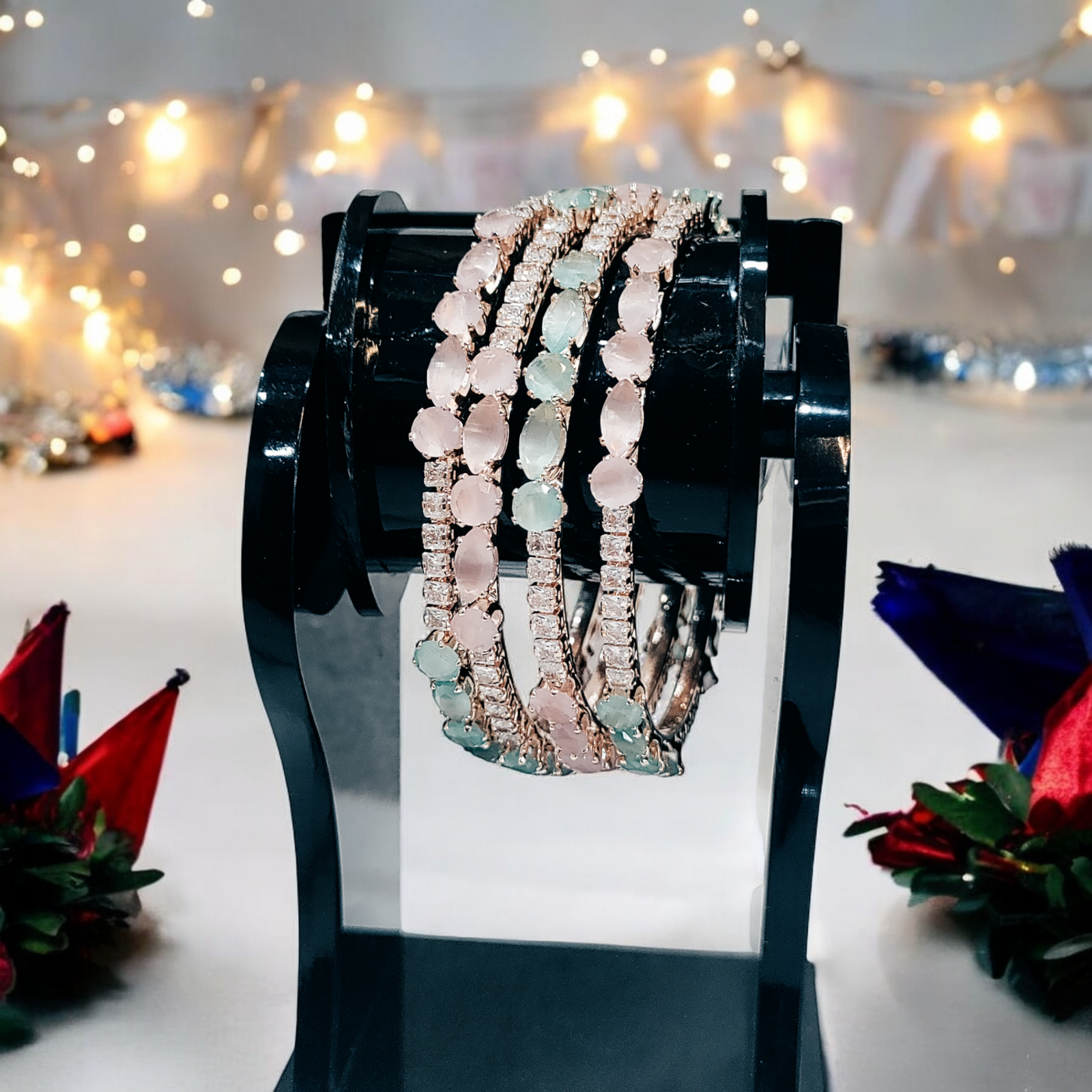 Elegant Rose Gold Bangles with Gemstones - Image 3