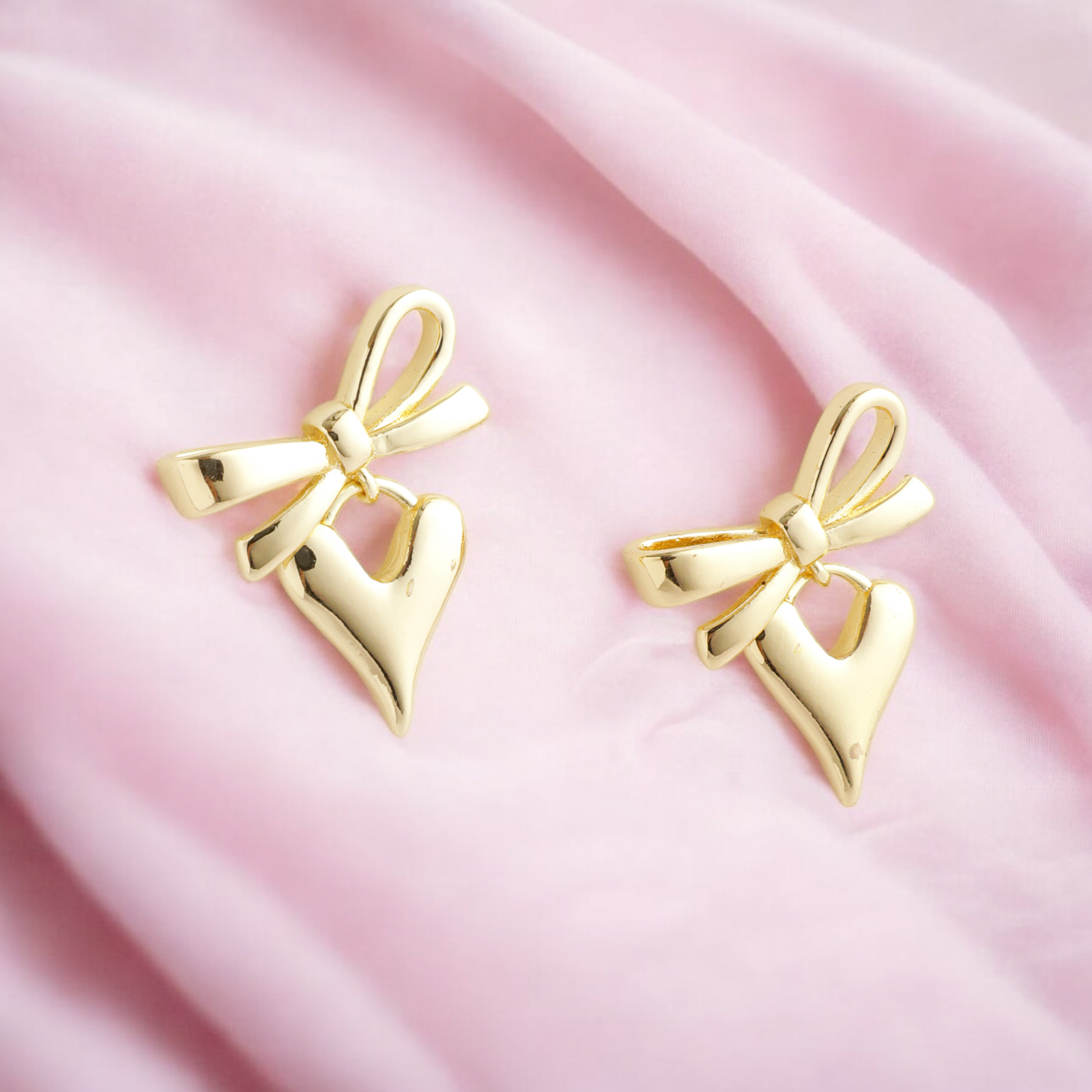 Quirky Golden Bow and Heart Earrings