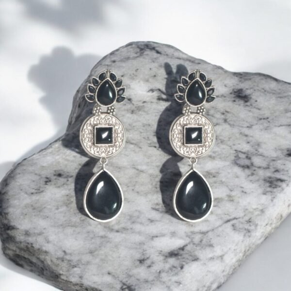 Midnight Black Lotus Drop Earrings
