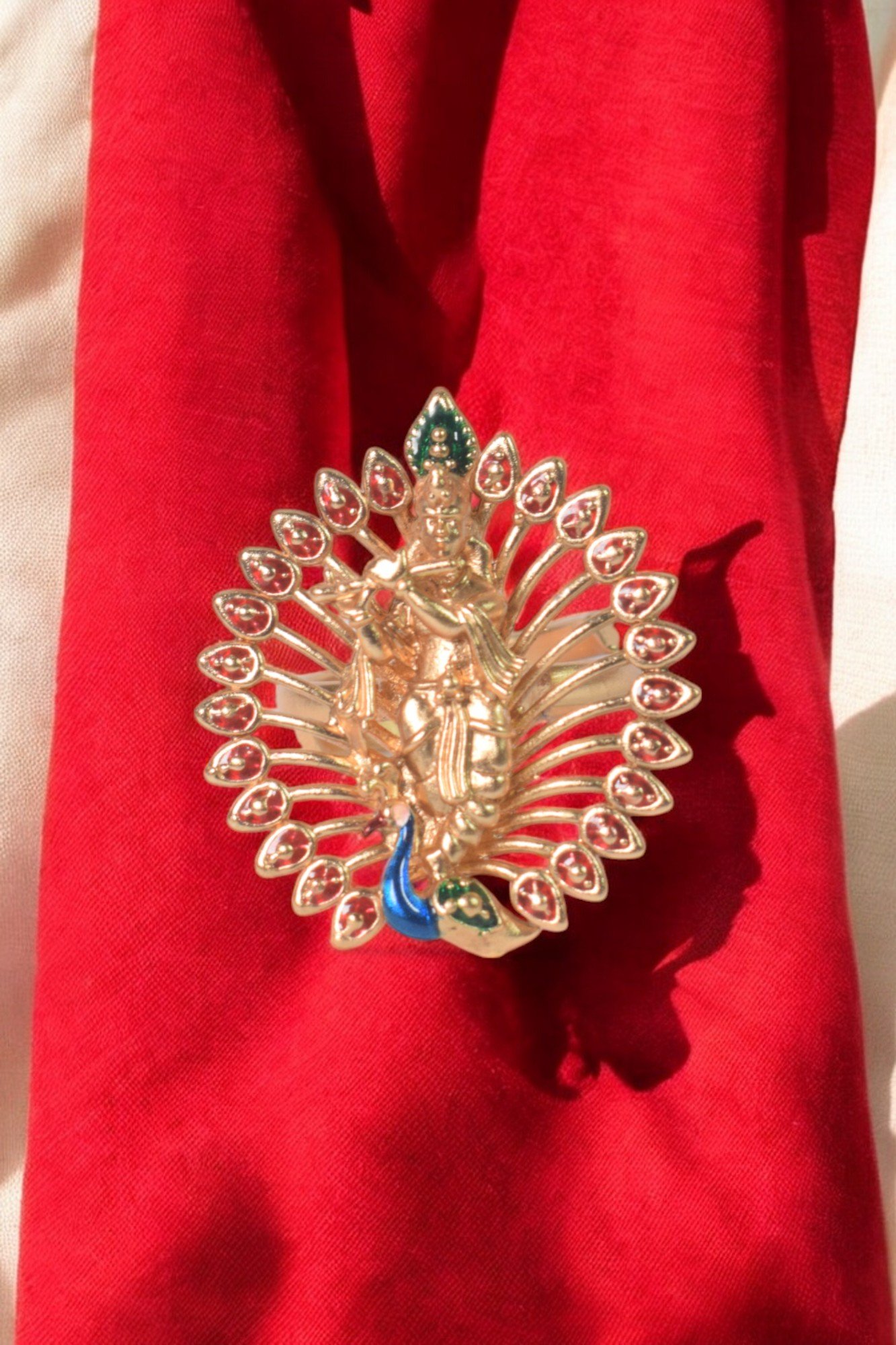 Divine Lakshmi Ring with Peacock Halo Design