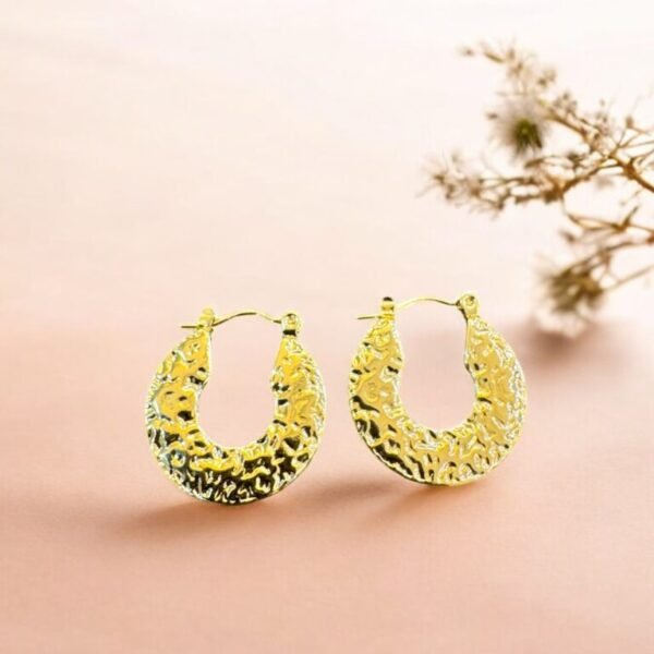 Gold-Plated Hammered Hoop Earrings