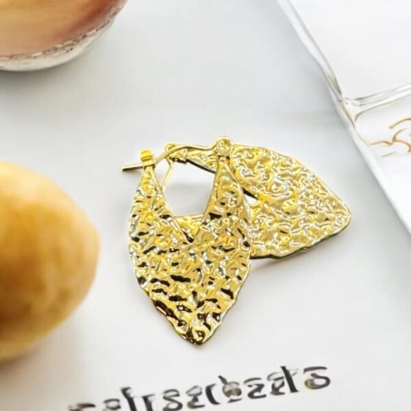 Gold-Plated Textured V-Shaped Hoop Earrings