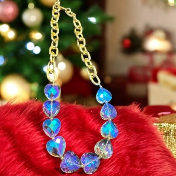 Gold Chain Necklace with Iridescent Crystal Accents