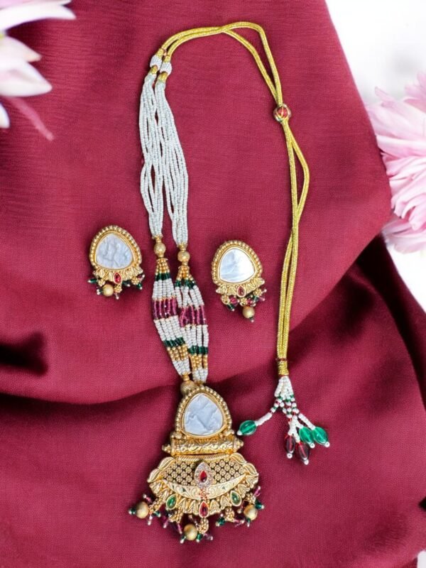 Traditional Pearl Multicolor Necklace Earring Set - Image 2