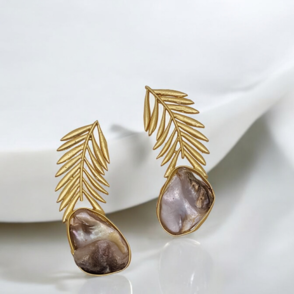 Gold Tone Natural Stone Earrings- A Statement Piece