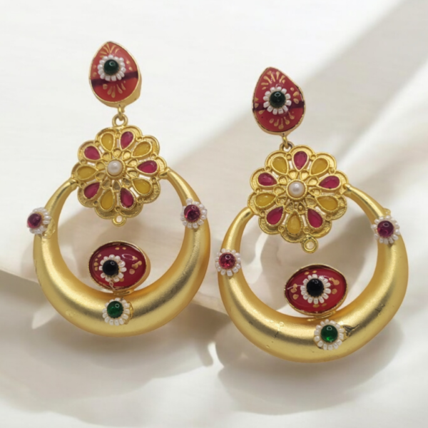 Antique Gold Floral Earrings with Colorful Enamel