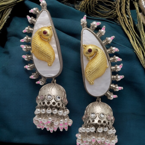 Unique Oxidized Silver Peacock Jhumka Design Earrings