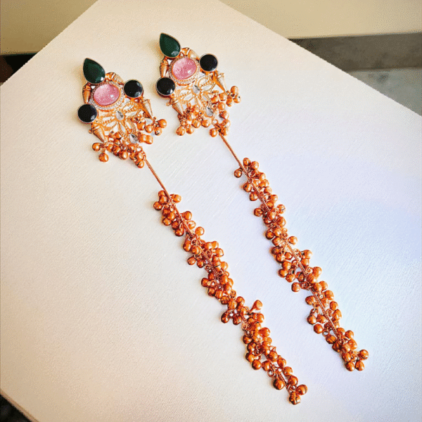 Charming Kashmiri Danglers in Pink and Green Stone
